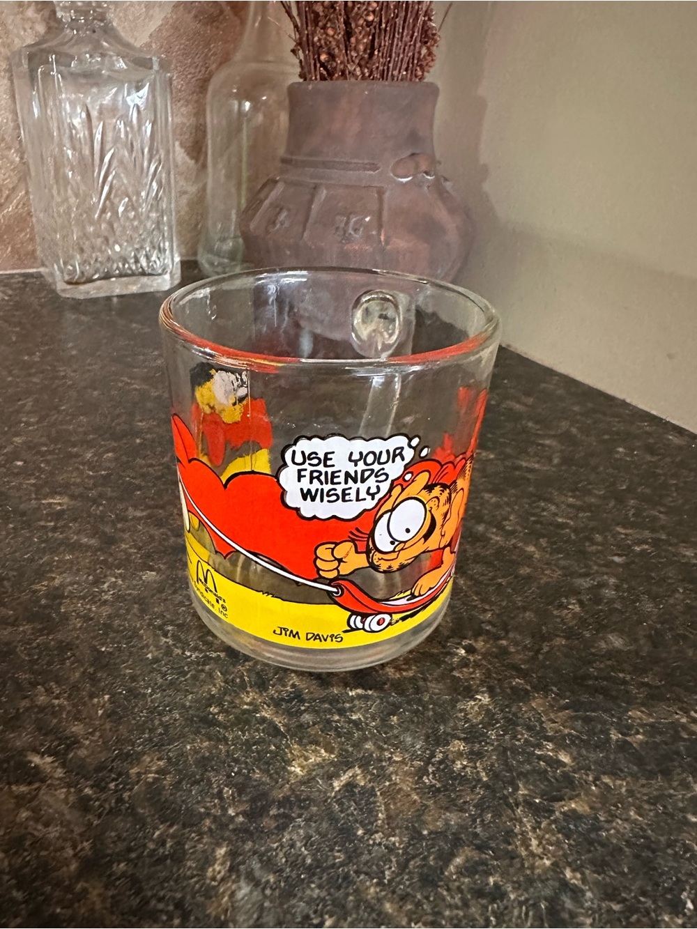Garfield Cartoon Glass Tumbler - Red & Yellow